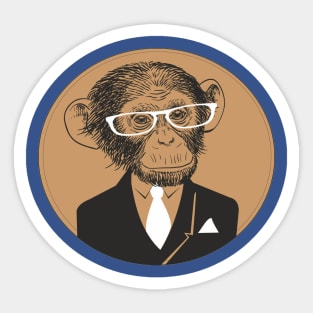 Monkey in black suit with white tie and white glasses Sticker